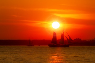 A sailing ship in New York Harbor, shot from Red Hook, Brooklyn.