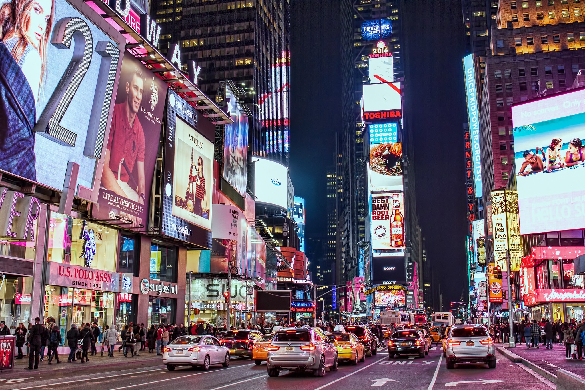 Times Square on a winter evening.
